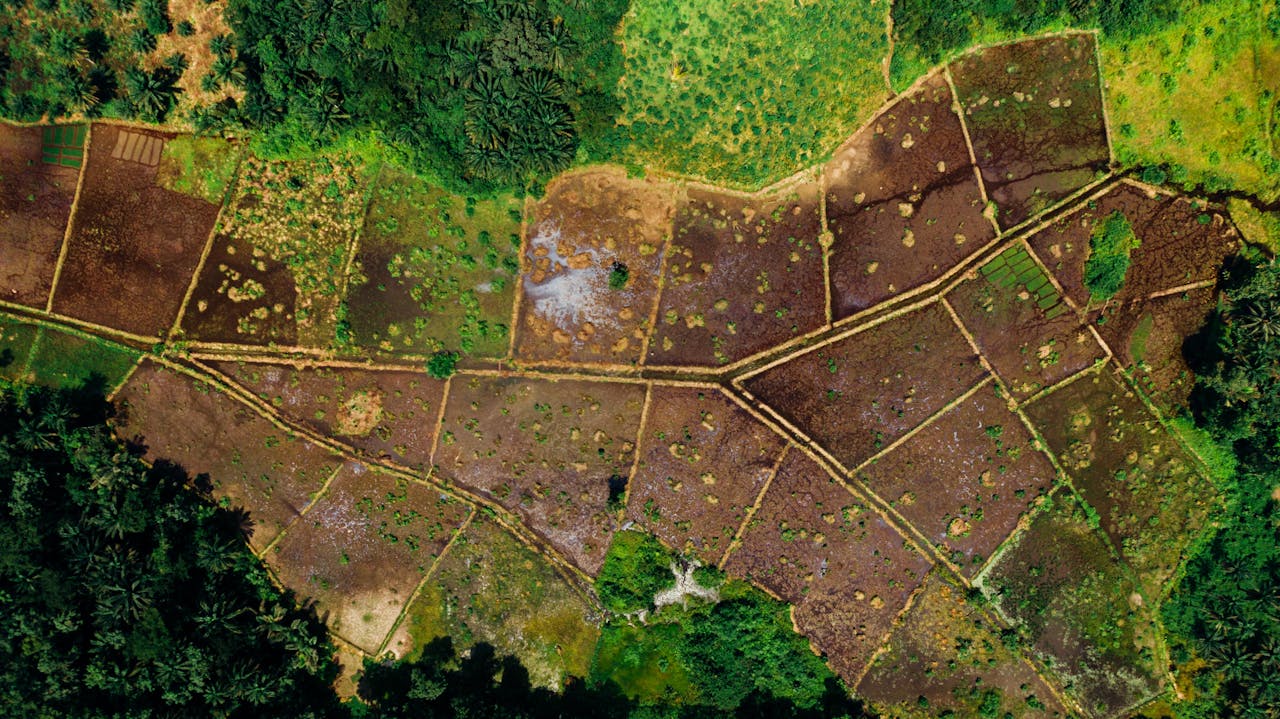 Precision agriculture aerial view of farmland